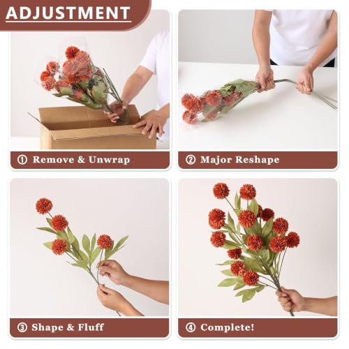 6 Pcs 27" Artificial Fall Pompon Mum Flower Stems for Vase (Orange)