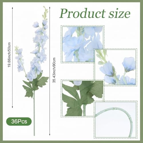 36 Pcs Blue Delphinium Artificial Flower Bulk (34.25" / Blue)