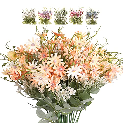 Artificial Flowers Wildflowers Silk Daisy Spring Fake Daisies Decoration Summer UV Resistant Colorful Mixed Bundles Faux Greenery Outdoor Plant Stem Filler for Home Decor Indoor Floral Arrangements (02 Champagne)