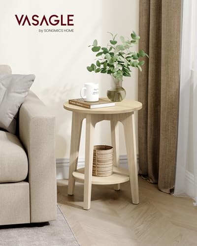 Round Side Table with Lower Shelf (Natural Beige / 1 pack)