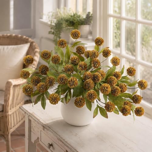 12 Pcs 27"Artificial Fall Pompon Mum Flower Stems for Vase (Autumn Orange)
