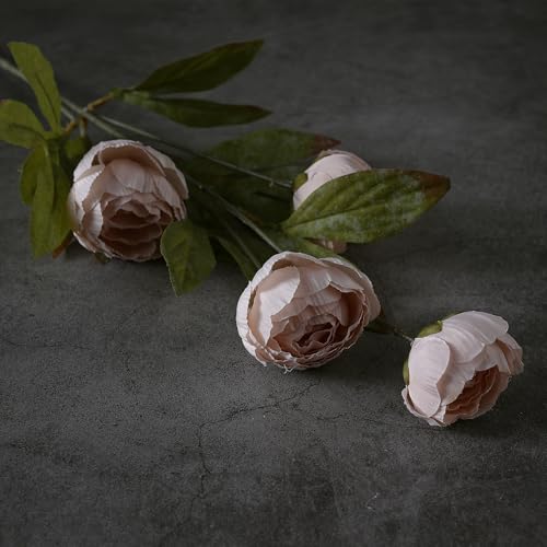 6 Pcs 27" Faux Silk Peony Artificial Flowers Stems for Vase (Beige)