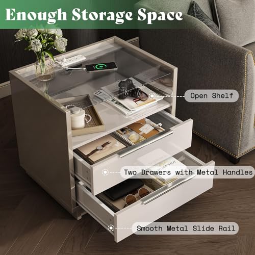 23.6" Nightstand Set of 2 (Cream & Gray)