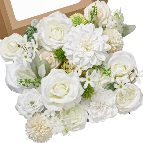 White Artificial Flowers Combo (Blooming White Green / 1 Box)