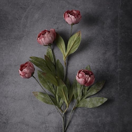 12 Pcs 27" Faux Silk Peony Artificial Flowers Stems for Vase (Warm Pink)