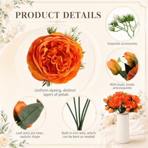 24 Bundles Artificial Peonies Flowers (Orange)