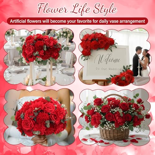 98pcs Artificial Flowers with Stems (Red Color)