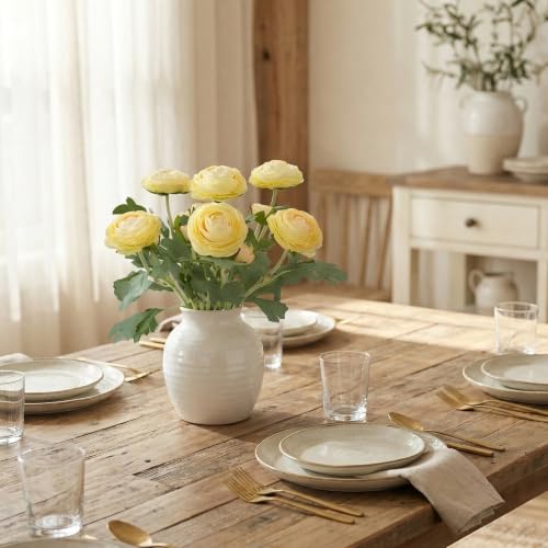 Artificial Ranunculus Flowers with Real Touch Stem Silk Ranunculus (Creamy Yellow / 10)