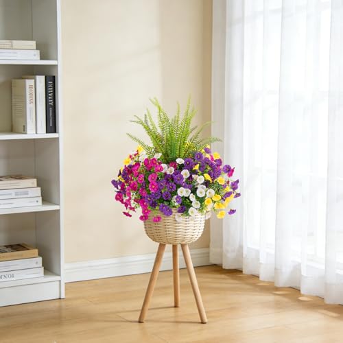 Artificial Flowers Fake Plants for Outdoors Decoration (Darkpurple Lightpurple Yellow White Fern)