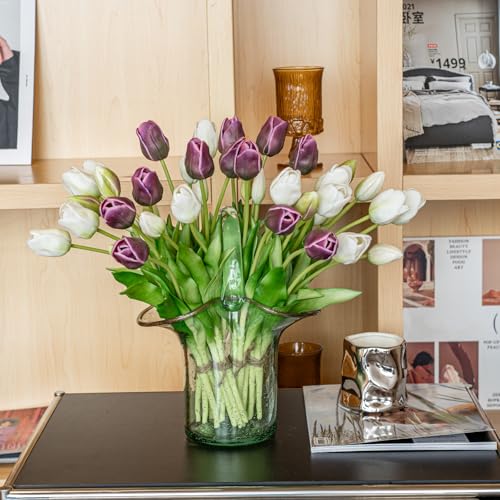 40pcs Artificial Tulips Flowers (40pcs Dark Purple Set (No Vase))