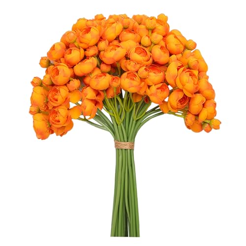32Pcs Orange Ranunculus Artificial Flowers for DIY Home Wedding (Orange)