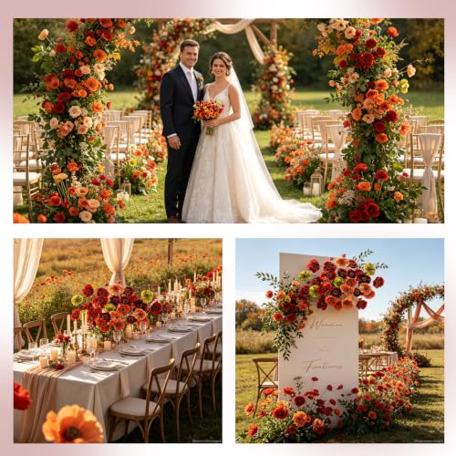 Artificial Poppy Flowers (Vintage Burgundy+dusty Orange+sage)