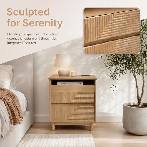 Nightstand with Charging Station (Natural Wood Color)