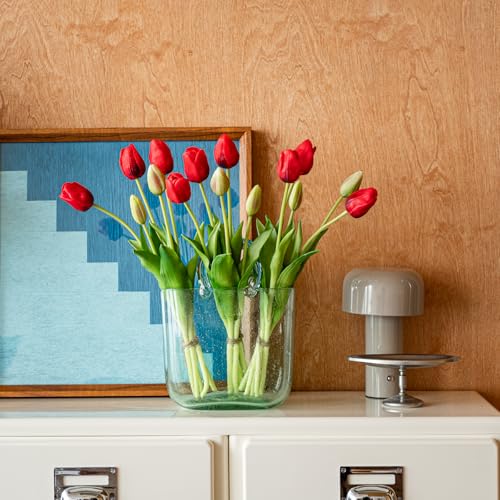 15pcs Artificial Tulips Flowers (15pcs Red (No Vase))
