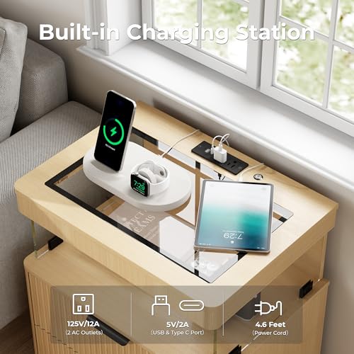 Fluted Nightstands Set of 2 with Charging Station