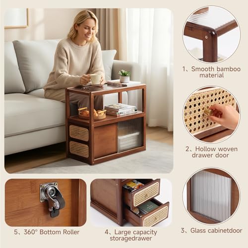 Rattan Nightstand (End Table Brown)