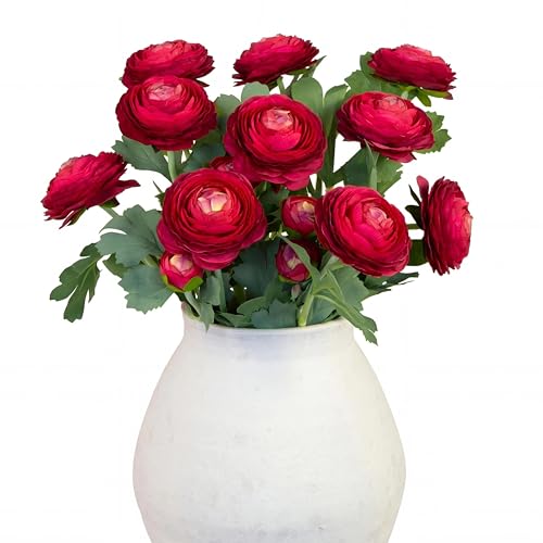 Artificial Ranunculus Flowers with Real Touch Stem (Red / 10)