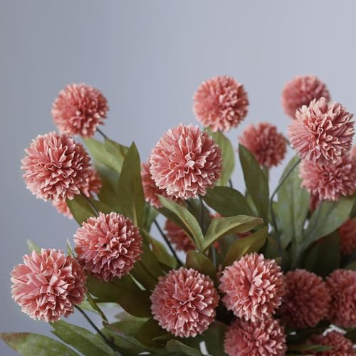 12 Pcs 27"Artificial Pompon Mum Silk Flower Stems for Vase (Dusty Pink)