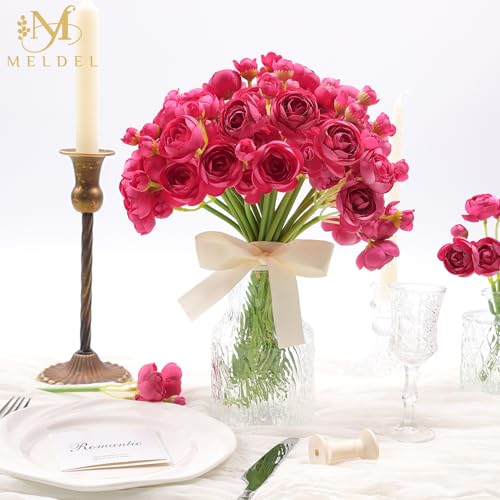 32Pcs Rose Red Ranunculus Artificial Flowers Home Wedding Decor (Rose Red)