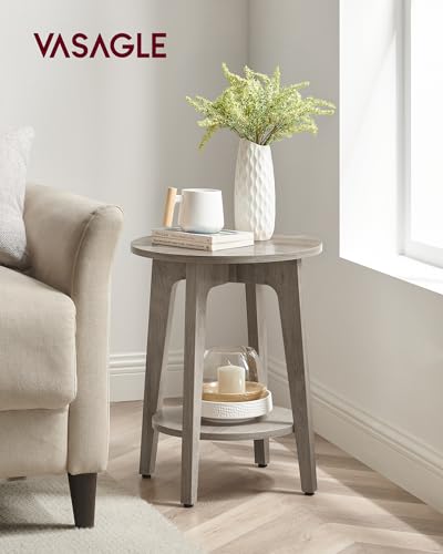 Round Side Table with Lower Shelf (Heather Greige / 1 pack)
