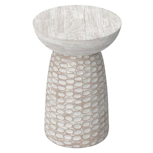 Boyd 13" Wide Solid Wood Round End Table in White Wash (White Wash / 13 inch)