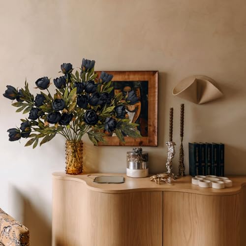 Faux Silk Peony Artificial Flowers Stem for Vase (Black)