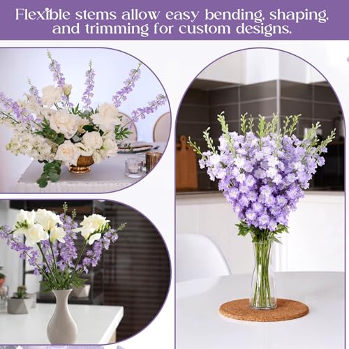 20 Delphinium Artificial Flowers 33.5" Long Stem (Purple)