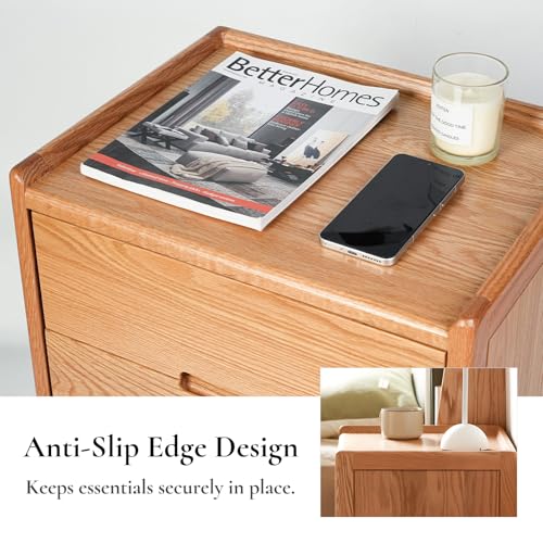 Nightstand Solid Wood Small End Table w (Natural)