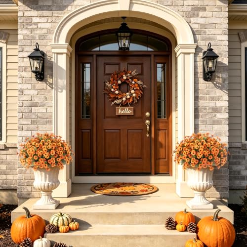 Artificial Fall Flowers Fake Mums Plants for Outdoors Decoration (Orange)