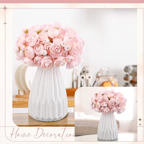 48 Pcs Ranunculus Artificial Flowers Faux Silk (Pink)