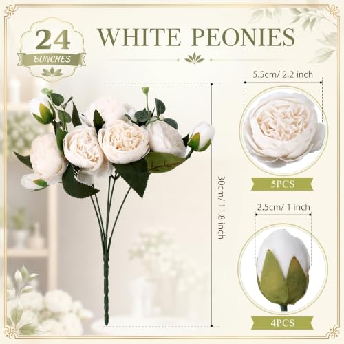 24 Bundles Artificial Peonies Flowers (White)