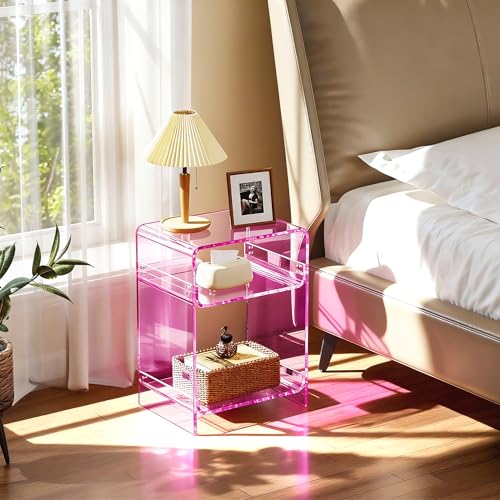 Acrylic Record Player Table with Storage Shelf (Pink / Medium)
