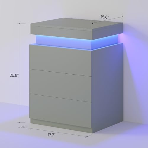 Green Nightstand with Charging Station and LED Lights (Green)