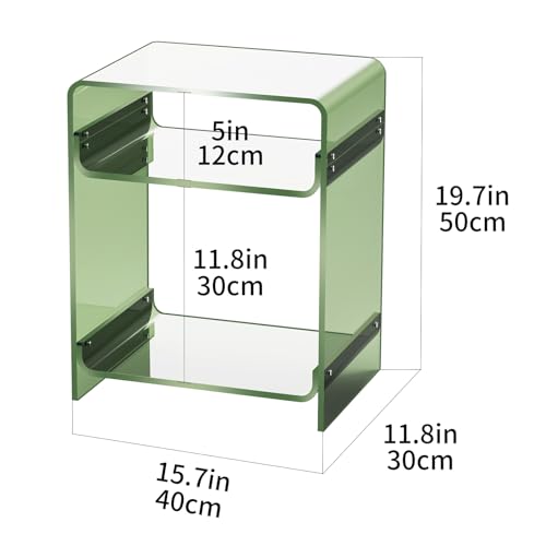 Acrylic End Table Record Player Table with Storage Shelf Clear Side Table Nightstand (Green Set of 2)