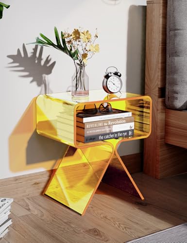 Acrylic Nightstand Bedside Side Table (Yellow)