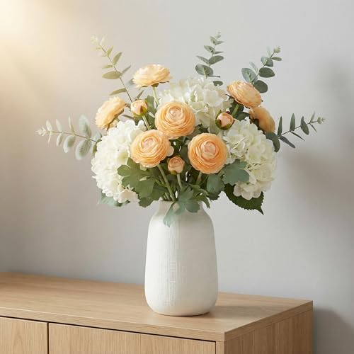 Artificial Ranunculus Flowers with Real Touch Stem (Champagne / 6)
