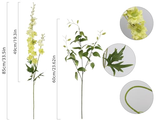 9Pcs Artificial Delphinium Flowers Combo Clematis Greenery Stems (Light Green)