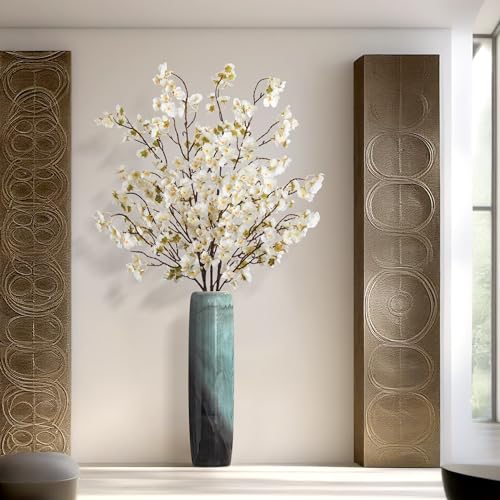 4 Pcs Artificial Cherry Blossom Flower Branches (White-mrz)