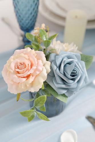Artificial Flowers Combo Box Set for DIY Wedding Bouquets Centerpieces Arrangements Bridal Shower Party Home Decorations (Blue)