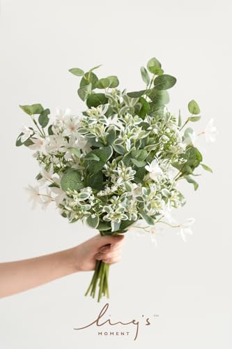 Artificial Faux Greenery Stems 15pcs Sage Green Fake Greenery (Grn-tender Green & Sage Green)