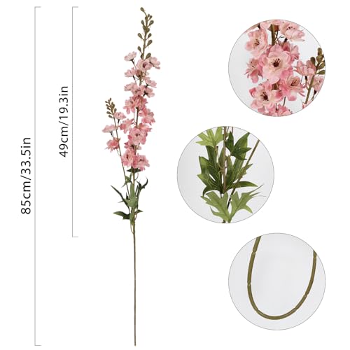 Pink Artificial Delphinium Flowers 33.5" Long Stem Artificial Flowers Vintage Pink Fake Flowers for Wedding Centerpieces for Home Tables Party Decor（Vintage Pink） (5pcs-vintage Pink)