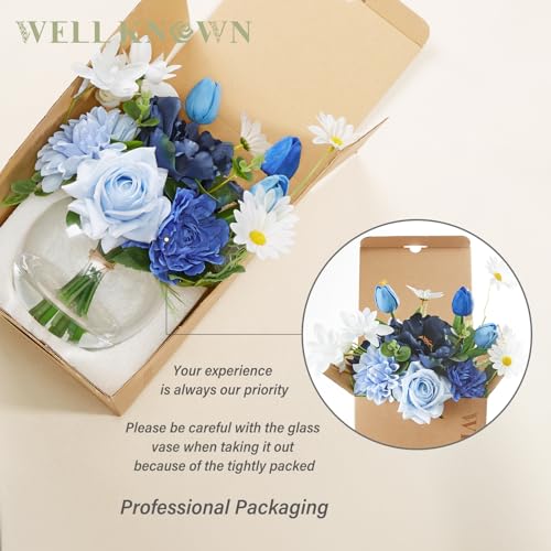Artificial Flowers with Vase (Mixed Blue)