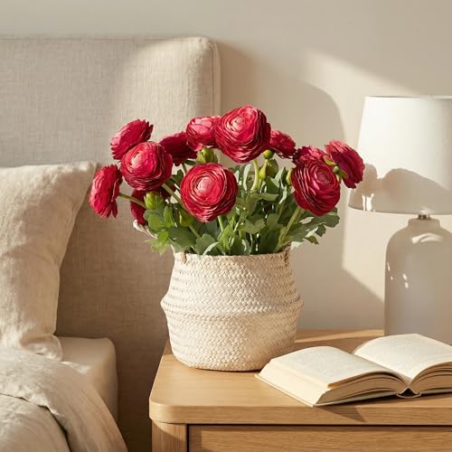Artificial Ranunculus Flowers with Real Touch Stem (Red / 10)