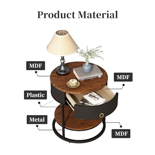 Round End Table with Drawer (Black)