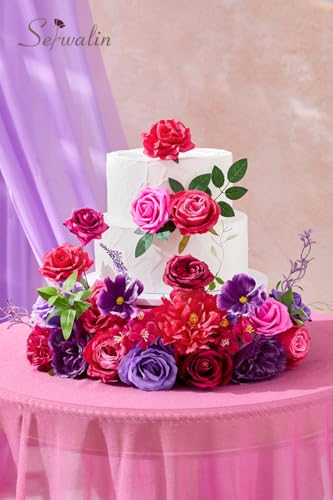 Hot Pink & Purple Artificial Flowers Silk Rose Flowers for Wedding (Hot Pink and Purple / 1 Box)