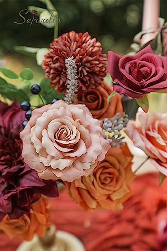 Artificial Fall Flowers (Burgundy Orange / 1 Box)
