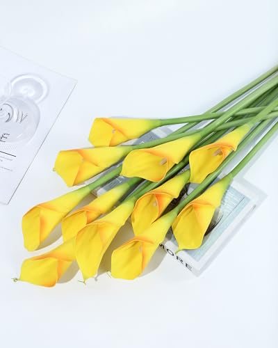 12pcs Large Calla Lily Artificial Flowers (Yellow-orange Edge)