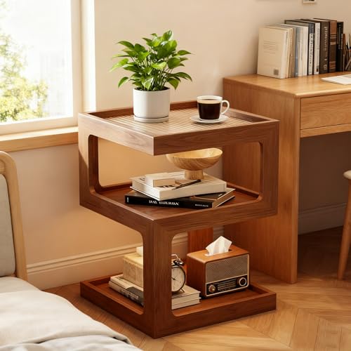 3 Tier Nightstand (Walnut Color / 13.78*13.78*21.16in)