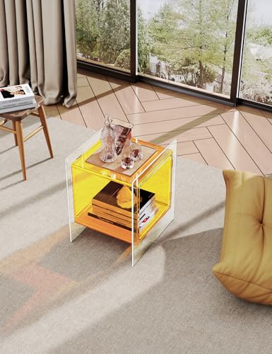 Acrylic Nightstand Colorful Bedside Table with Open Storage Shelf (Yellow)