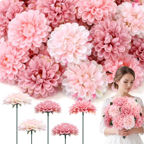 100pcs Multi Pink Artificial Dahlia Flowers with Stem (Multi-pink)